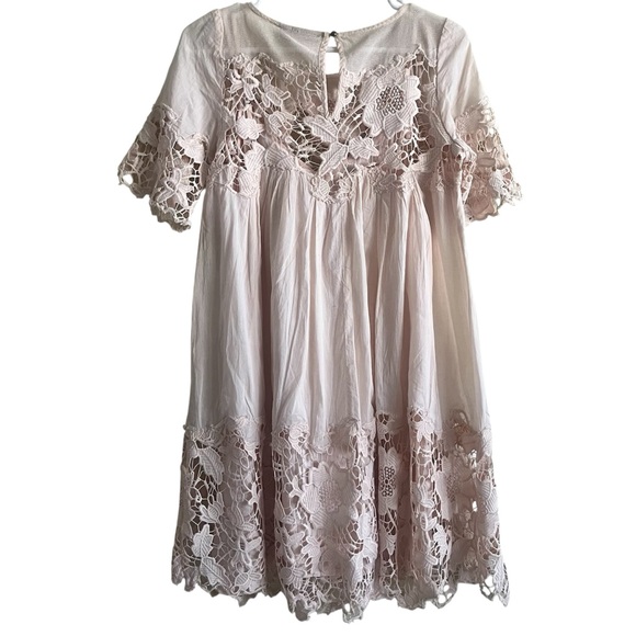 HOLDING HORSES Blush Lace-Trim Babydoll Dress Size 6 Boho Summer Beach - Picture 5 of 5